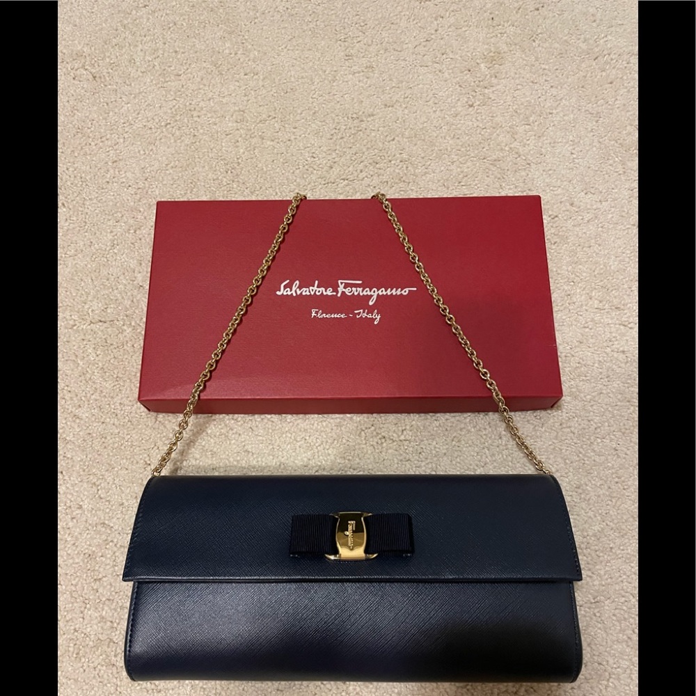 Salvatore Ferragamo navy clutch